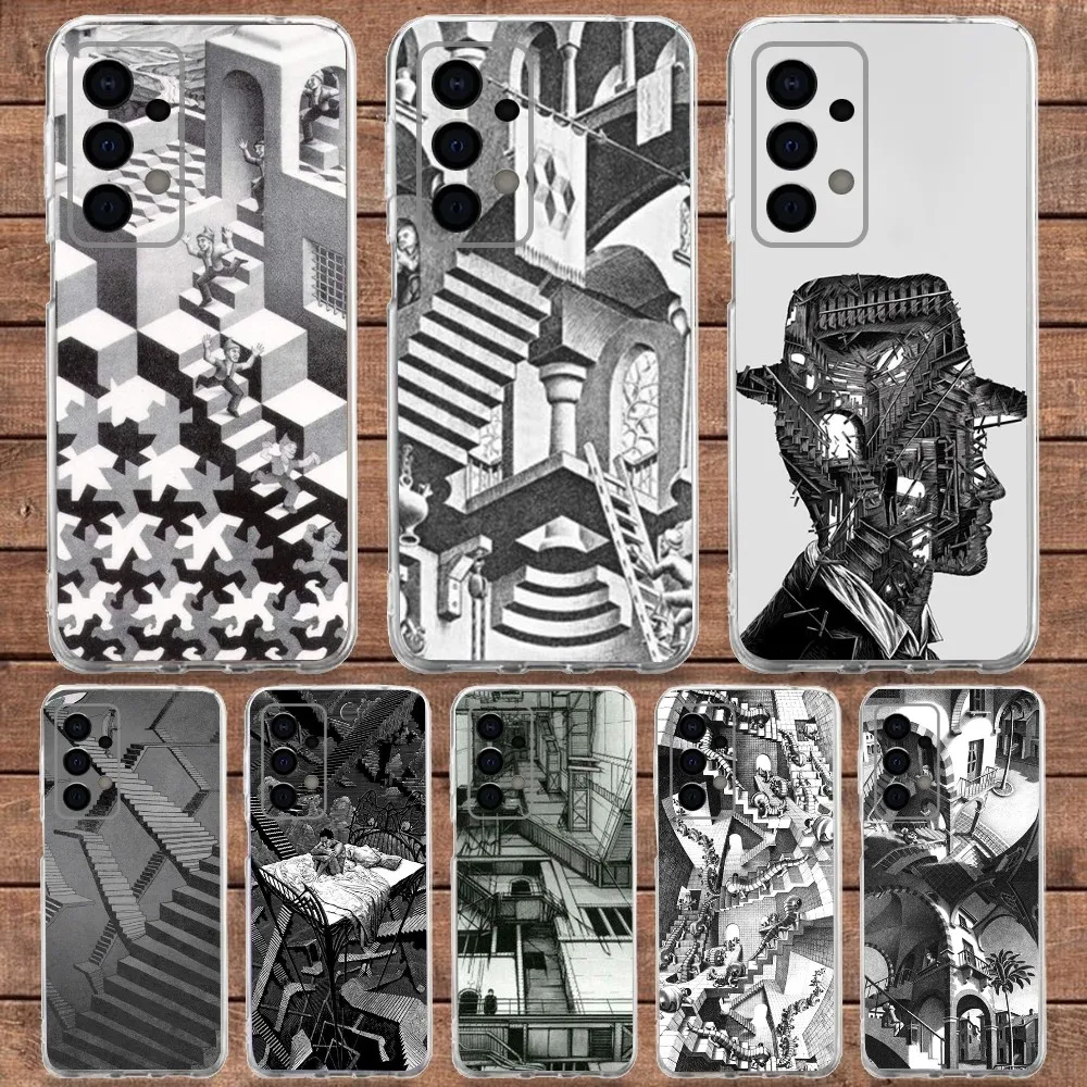 Art Escher Staircases Phone Case For Samsung Galaxy A71,70,52,40,51,31,A50,21S,30S,Note20ultra Transparent Soft Cover