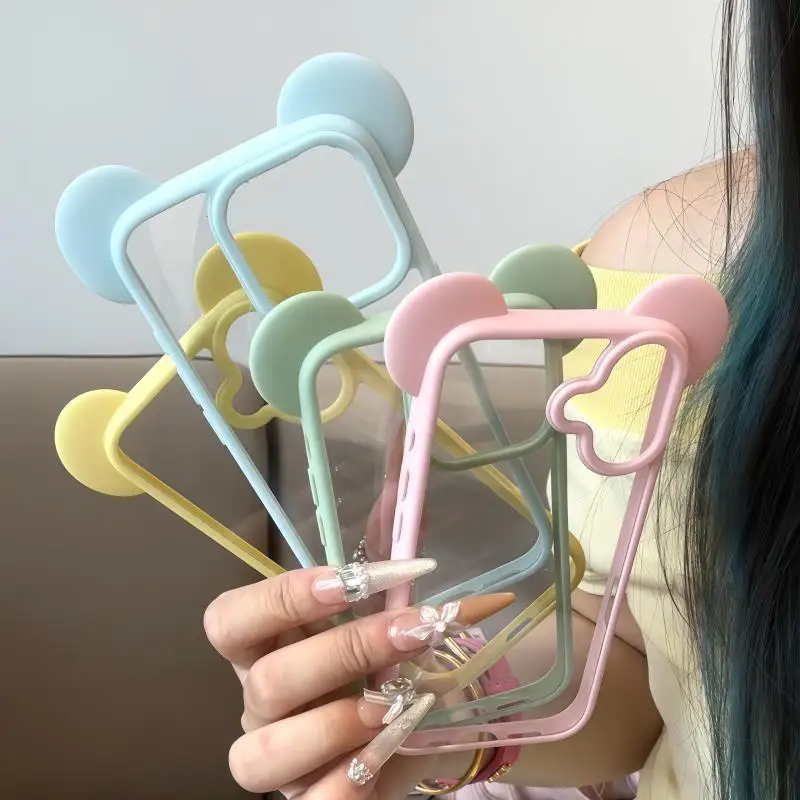 

Cute Mouse Ear Transparent Case For iPhone 16 12 13 14 15 Pro Max Shockproof Hard Acrylic Back Cover Soft Silicone Kawaii Funda