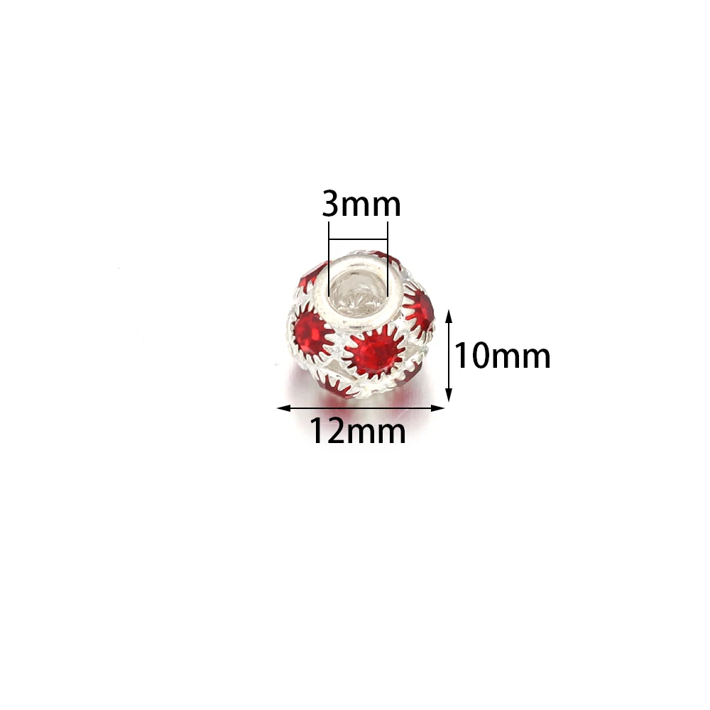 5pcs 12mm Rhinestone Crystal Beads Colorful Big Hole Metal Ball Spacer Bead For Jewelry Making DIY Bracelet Necklace Accessories