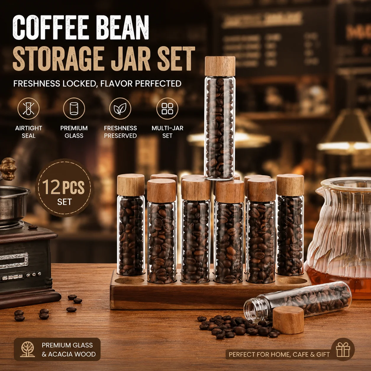 

Glass Single Dose Coffee Beans Storage Container Tube Display Rack Tea Coffee Bottle Espresso Barista Accessories Gift Set