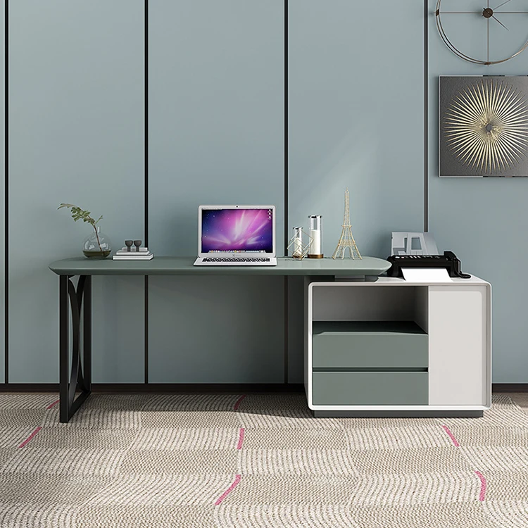 ！@Simple Modern Creative Corner Desk Italian Minimalist Study Furniture Paint Table Combination with Side Cabinet