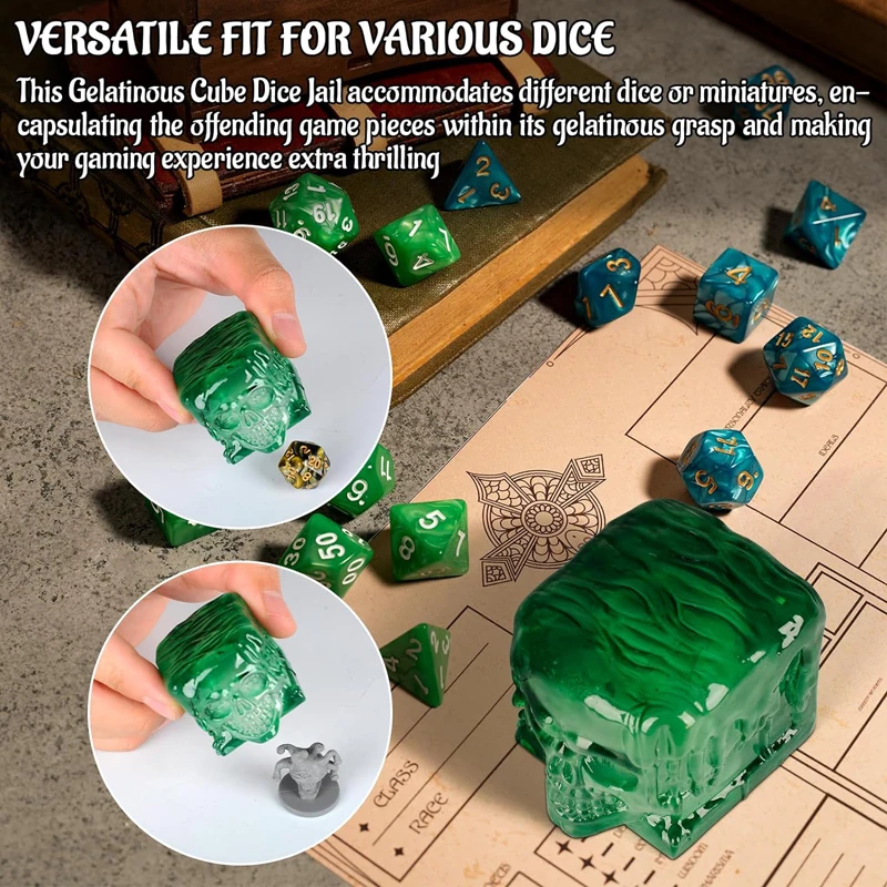 Skull Gelatinous Cube Dice Jail - Translucent Resin Dice Holder and Cage - Perfect DND Accessories and Gifts for Tabletop Game