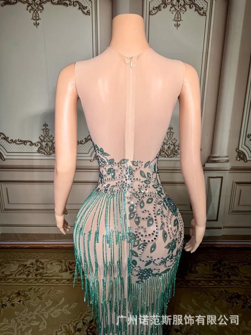 2026 французское элегантное темно-зеленое платье с кисточками, свадебная форма для мастер церемоний, униформа для выступлений, модель для взрослых, показ мод