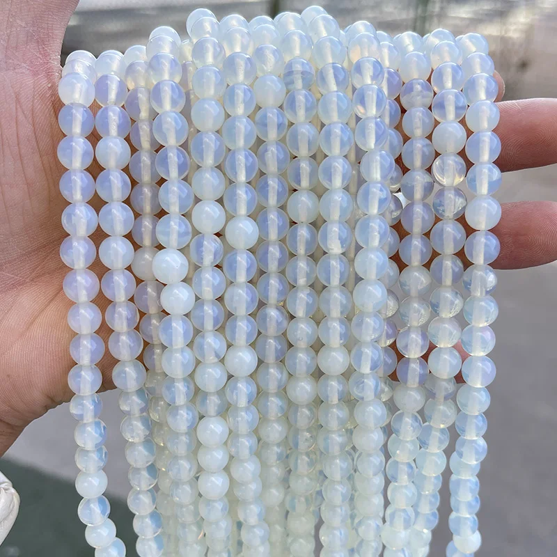 Natural Stone Beads White Opal Round Loose Spacer Beads 4 6 8 10mm for Jewelry Making DIY Bracelet Necklace Accessories 15\