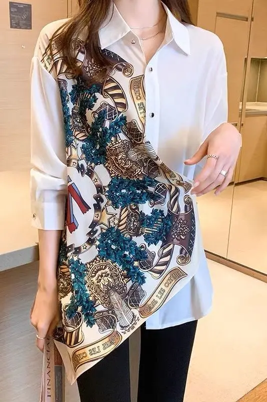 

Весна и осень 2023, новый дизайн, универсальная рубашка с длинными рукавами и принтом в стиле ретро, топ