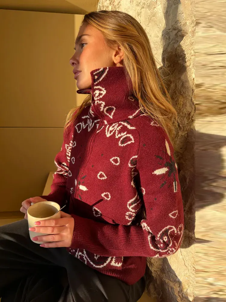 Damski kardigan rozpinany na zamek, luźny, z klapami, kieszeniami, modny, dzianinowy, żakardowy sweter damski, zimowy płaszcz z długim rękawem, styl uliczny, 2026