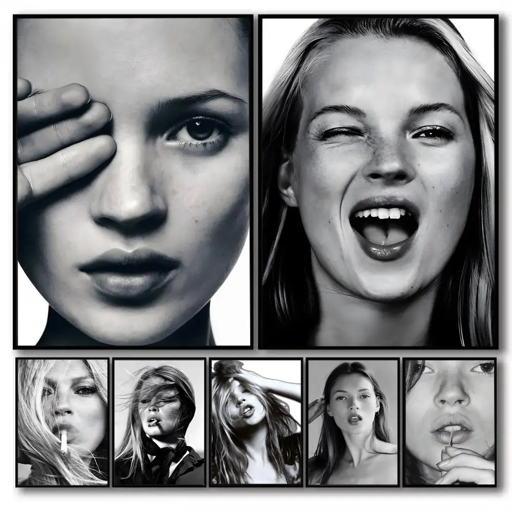 Pintura de caligrafía HD, lienzo impermeable, póster artístico para pared, decoración para el hogar, regalo, supermodelo Sexy Vintage, Kate Moss