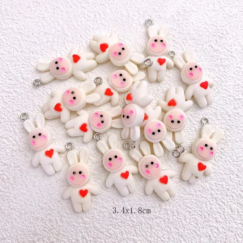 10Pcs Cute Sweet Love Rabbit Charms Cartoon Animal Resin Pendant Earring Keychain Accessories for DIY Crafts Jewelry Make