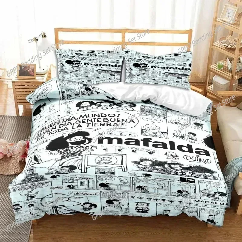 Home Textile Cartoons Mafalda Cover Duvet Cover Pillow Case Boy Girl Polyester Bedding Set King Queen Twin Size