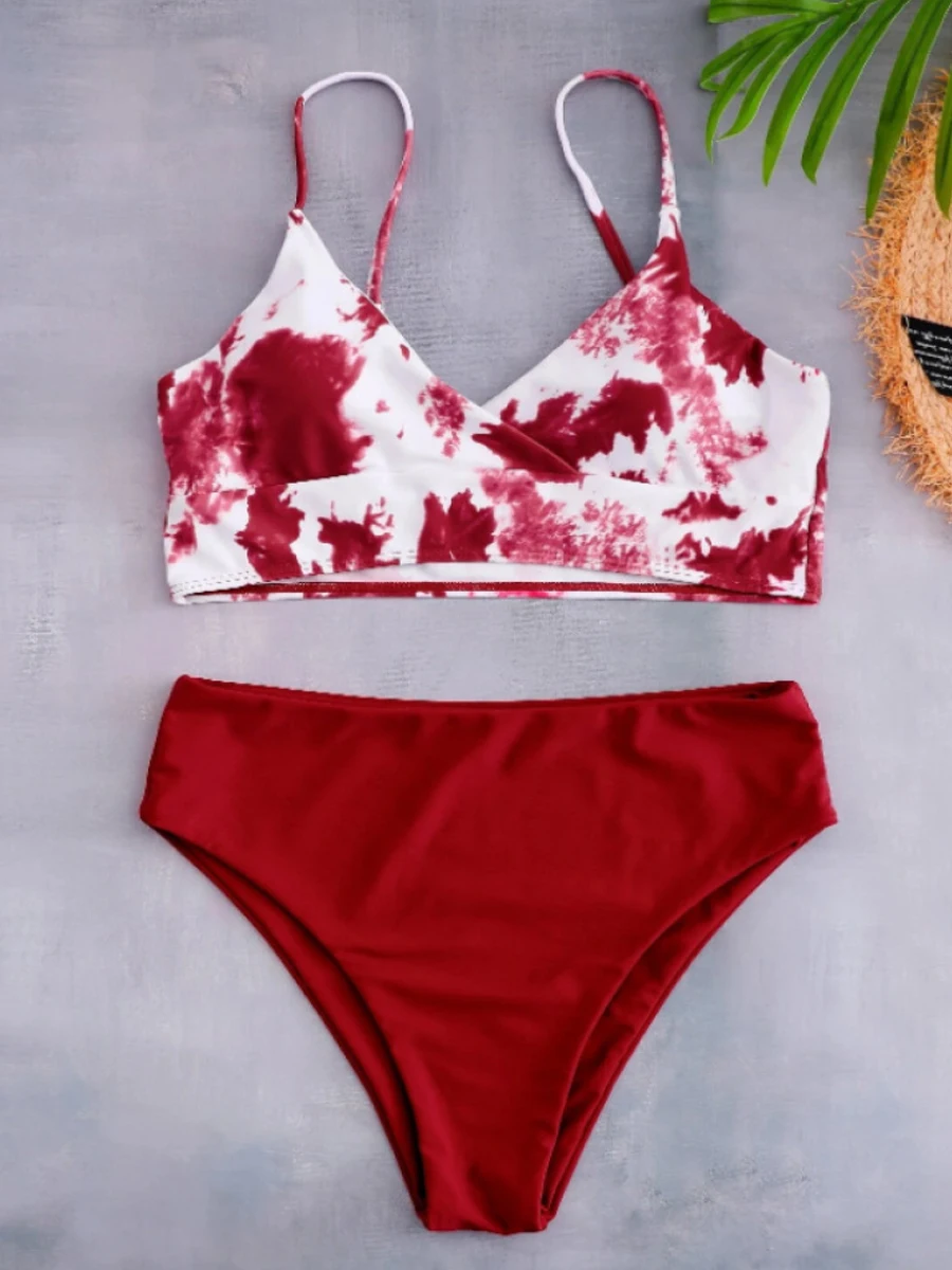 Sexy Push Up Bikini kobiety 2023 Tie Dye strój kąpielowy letni paski na ramionach strój kąpielowy damski kąpielowy kąpiąc się pływanie