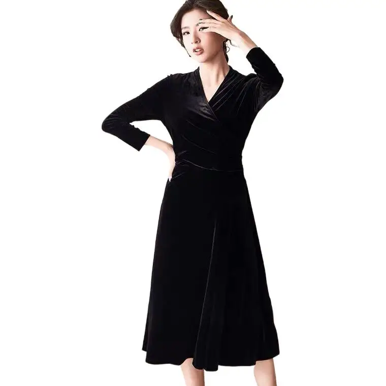 

Sexy women Spring and Autunm long sleeve v-neck slim velour dress,Elegant luxury Winter velvet party dress vestidos elegantes