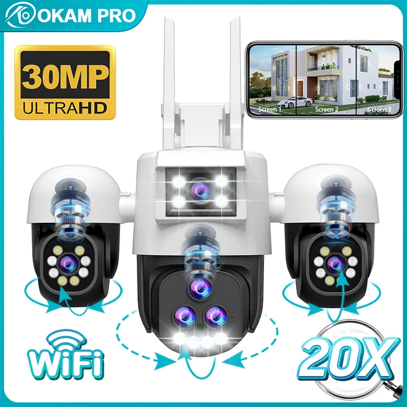 

OKAM 20X Optical Zoom Security Camera HD 30MP WIFI Camera Mobile Tracking Three PTZ Night Vision Outdoor Waterproof IP Camera