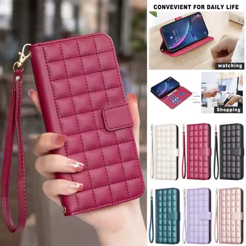 Funda A54 A53 Luxury Checkered Leather Shells for Samsung Galaxy A52s A54 A34 A13 A23 A73 A72 A12 A22 A32 Wallet Flip Phone Case