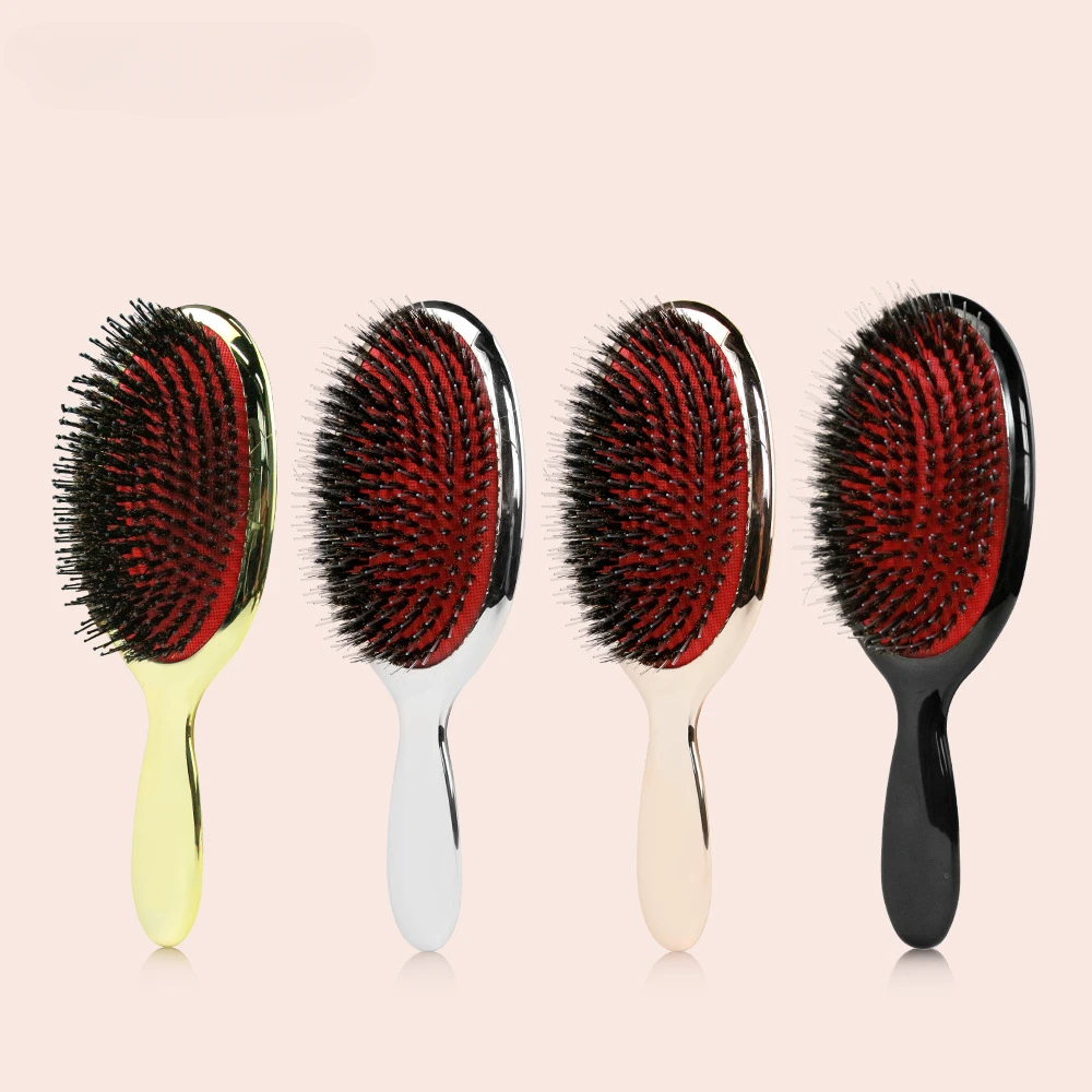 Gold And Silver Color Boar Bristle Paddle Hair Brush Oval Hair Brush Anti Static Hairdressing Massage Comb