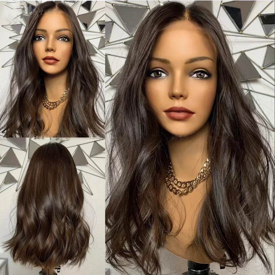 

Natural Free Part Long 26Inch Glueless 200Density Brown Wave Lace 5x5 Silk Base Human Hair Wig For Women BabyHair Preplucked