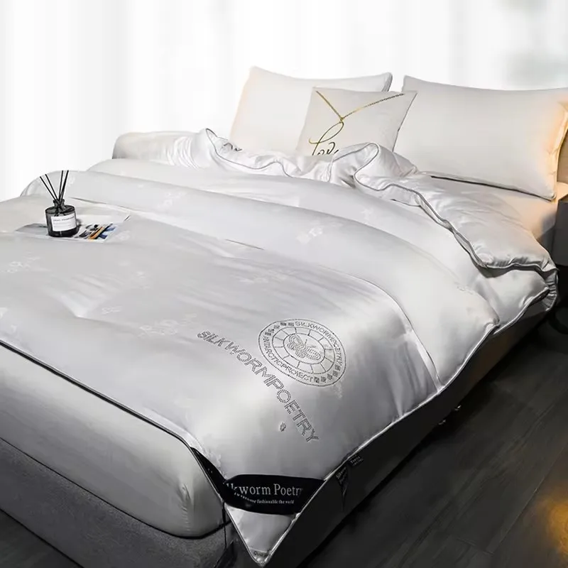 Monochrome Quilted Comforter, 100% Silk, Quilted Quilt, Thick Blanket, King and Queen Size, Full Size, High Quality, Winter