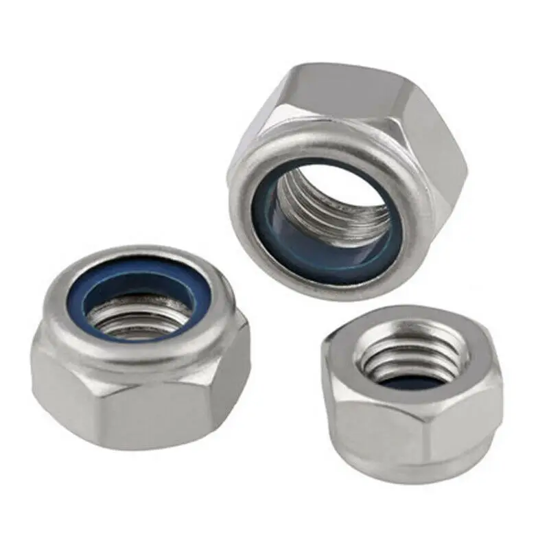 10Pc A2 304 Stainless Steel Nylon Insert Hex Lock Nut Self-Locking Nut  UNC 4#-40 6#-32 8#-32 10#-24 1/4-20 3/8-16 5/16-18 1/2-1