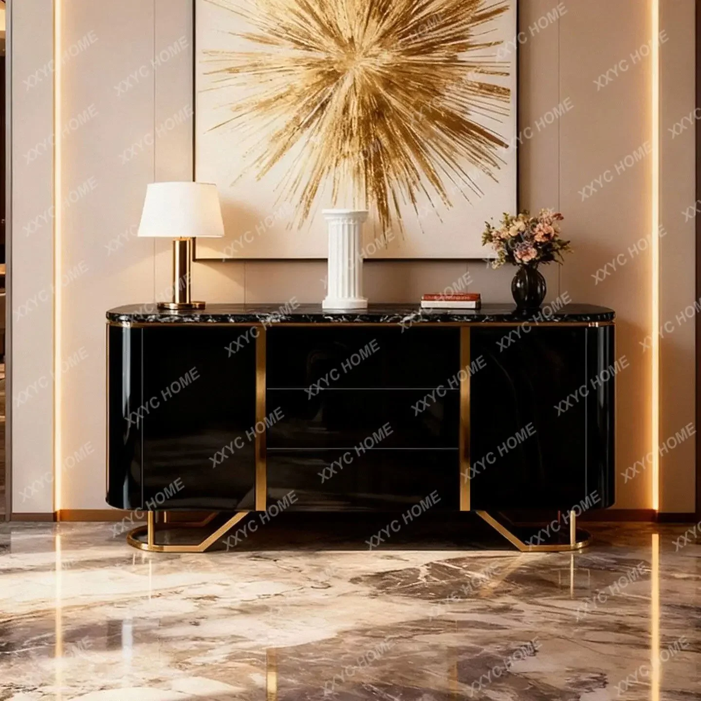 light luxury door cabinet, living room against the wall, storage, modern simple solid wood, decoration