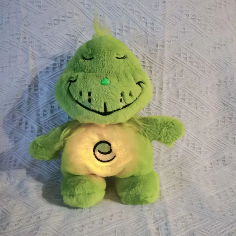 Nuovo Verde Shaggy Anime Peluche Giocattolo Respirazione Compagno Bambola Incandescente Pancia Peluche Periferico Carino Regalo di Festa Per Principianti