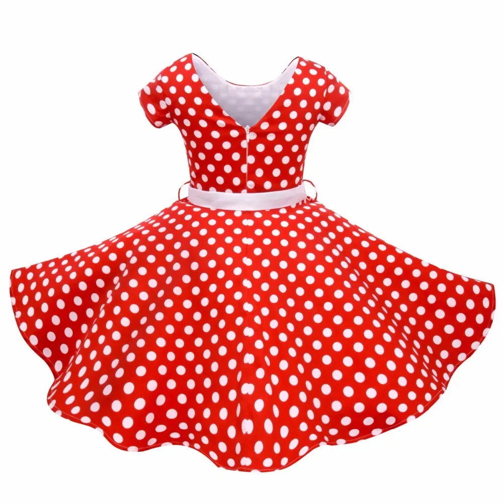 Summer Girls Dress Elegant Vintage Cotton Retro Princess Dress Party Costume Kids Clothes Red Dot Girl Dress Children Clothing