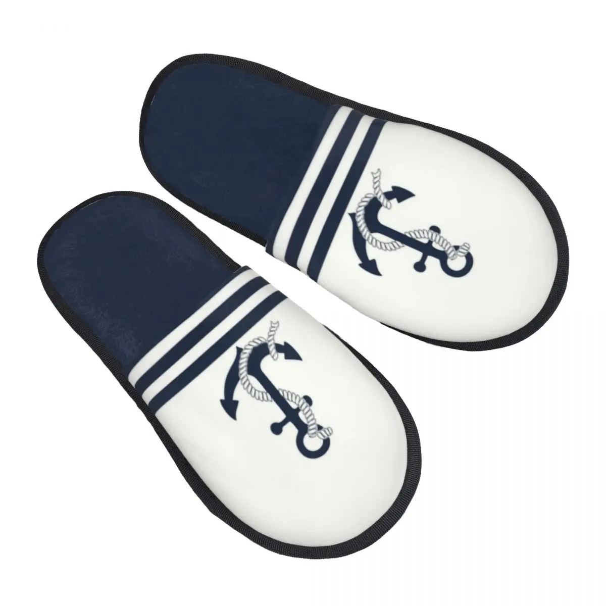

Женские домашние тапочки из мягкого пенополиуретана с анкером и полосками в морском стиле, темно-синие, теплые, нескользящие, удобные