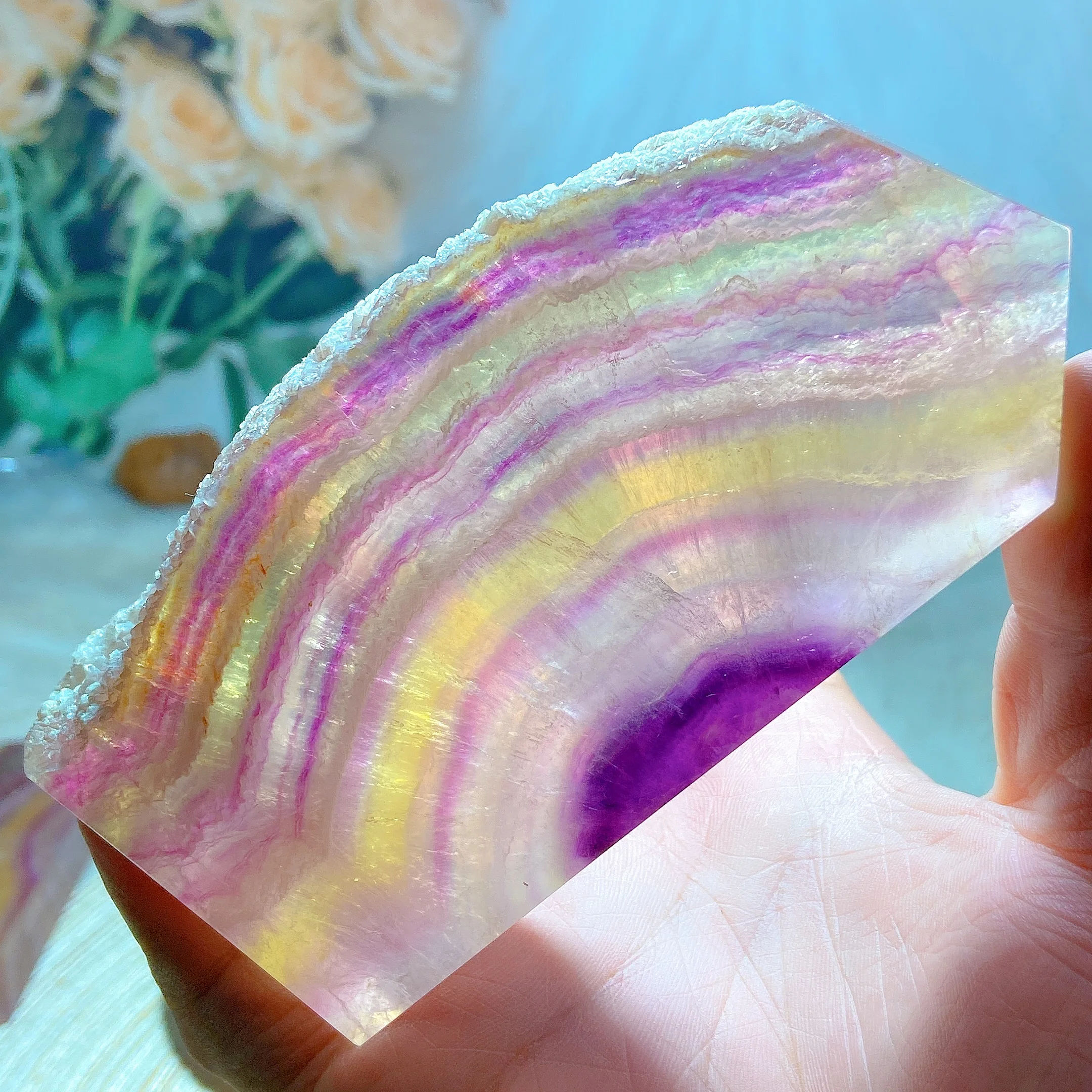 

Natural Crystals Magenta Flourite Tower Slab Colorful Point Freeform Healing Crafts Desk Reiki Home Decorations Room Decor