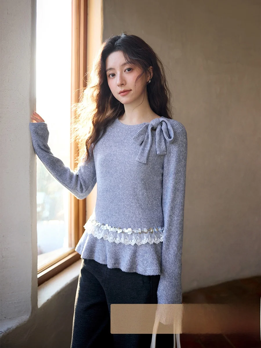 

Корейская футболка с красивым узлом и круглым узлом, осень-зима, небольшой размер, модная, повседневная, длинная, све, с высокой талией