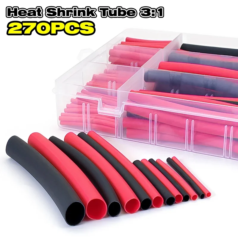 270Pcs 3:1 Heat Shrink Ratio Pipe Polyolefin Waterproof Sleeve DIY Electronic Wire Connection Insulation Spare Parts