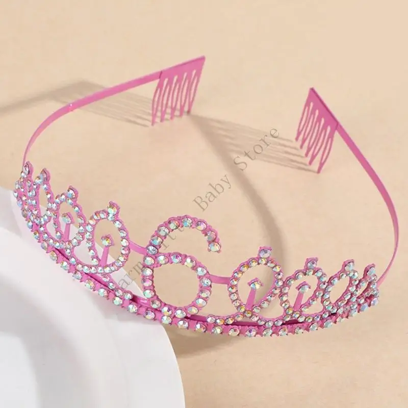 Princess Girls Birthday Party Photography Props Sash and Tiara Set Rhinestones Crown with Sash For 3-10 Years Children Birthday
