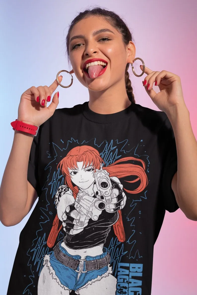 Camiseta de anime lagon preto unissex anime camiseta de algodão de manga curta unissex revy gráfico camiseta waifu manga