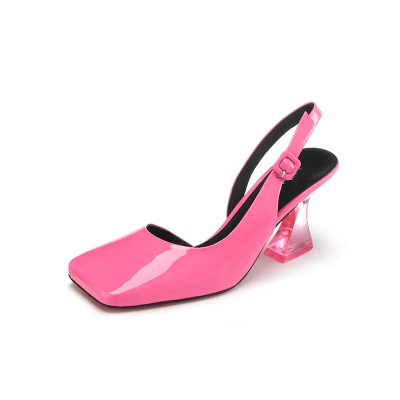 

Женская летняя обувь, туфли-лодочки на необычном прозрачном каблуке, сандалии с квадратным носком, дизайнерская популярная обувь, розовая, синяя, вечерние, свадебная обувь