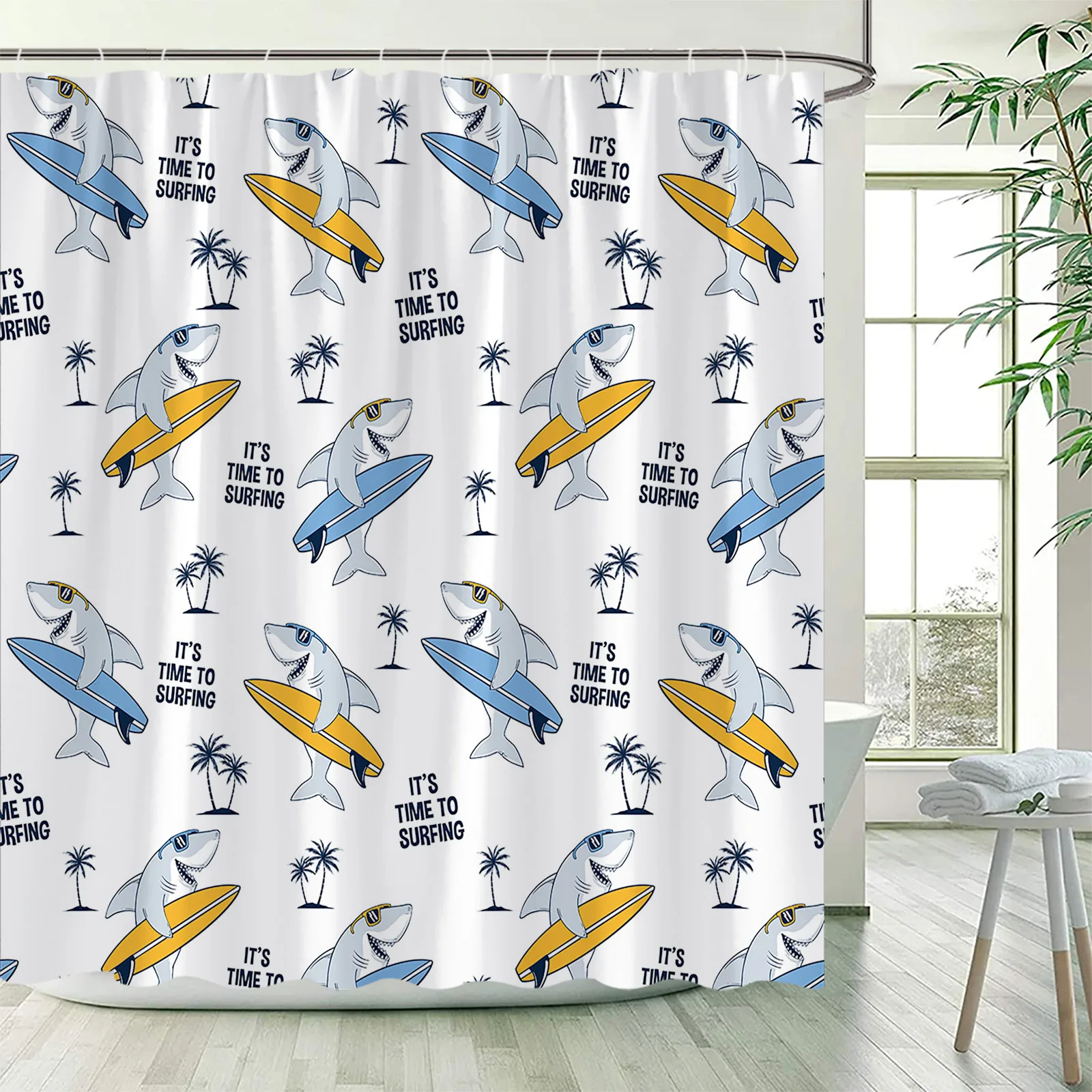 Cute Panda Shower Curtains for Bathroom, Funny Black and White Animals on Bamboo Kids Fabric Bath Curtain,Boys Girls Home Decor