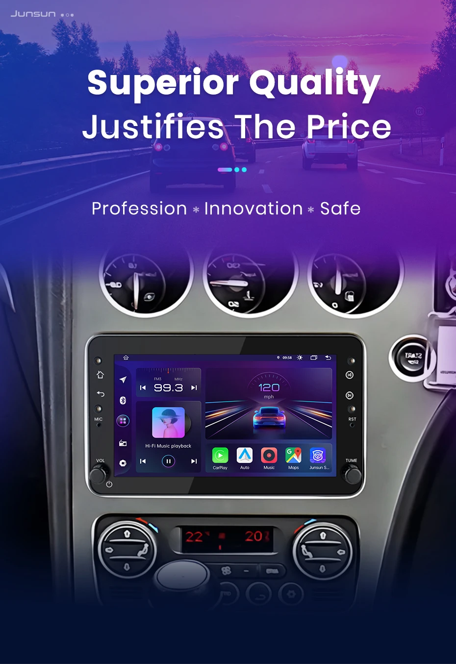 Junsun 7" Wireless Carplay Android Auto Autoradio für Alfa Romeo 159 Brera Spider Sportwagon Stereo GPS Multimedia Player FM SWC – Detail 3