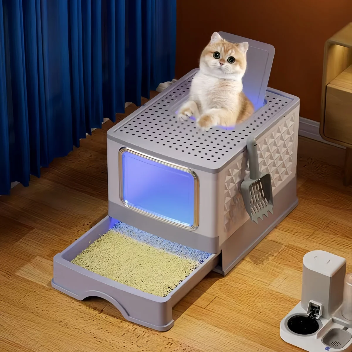 53X43.5X40CM Foldable Enclosed Cat Litter Box Drawer Design Large Space Top Entry Front Exit Anti-Splashing Cat Toilet