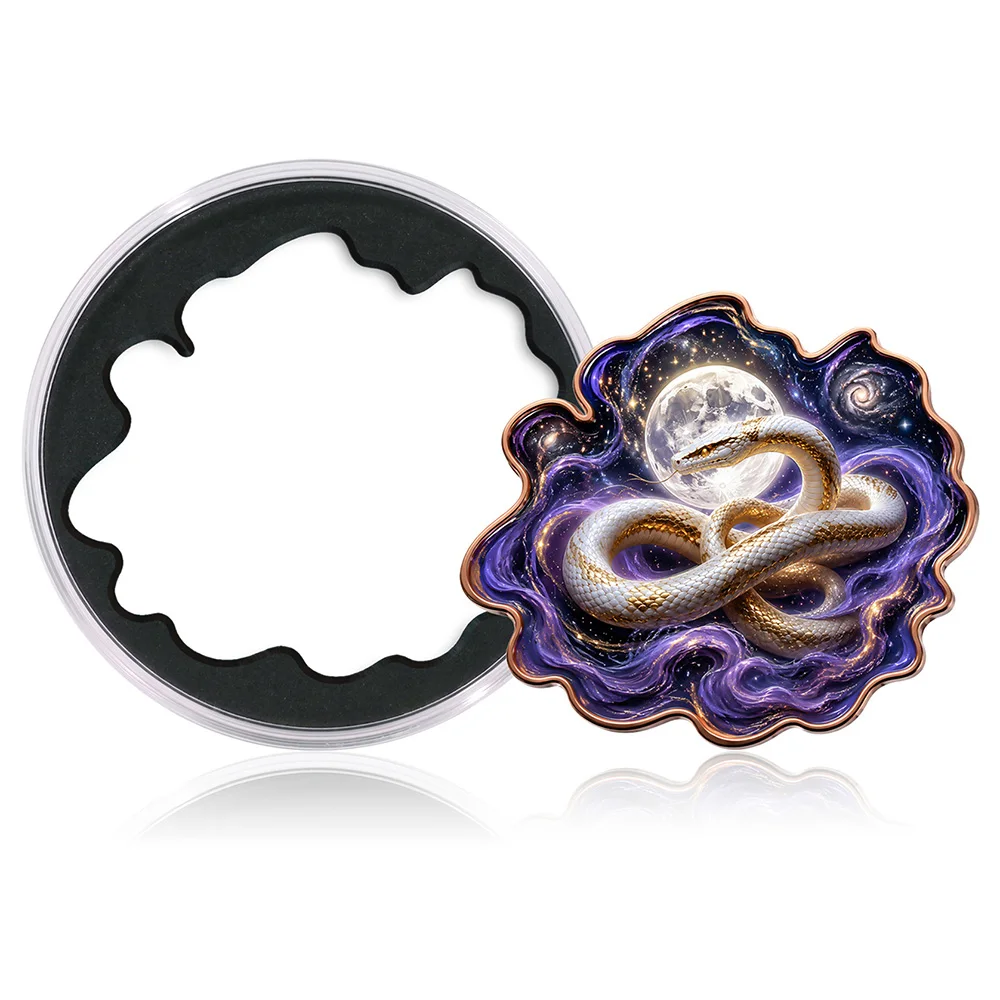 1oz.999 Fine Copper Round Set Irregular Snake Dragon Goddess Lotus Relief Art Gold Purple Teal Glow Capsule Art Collectible Gift