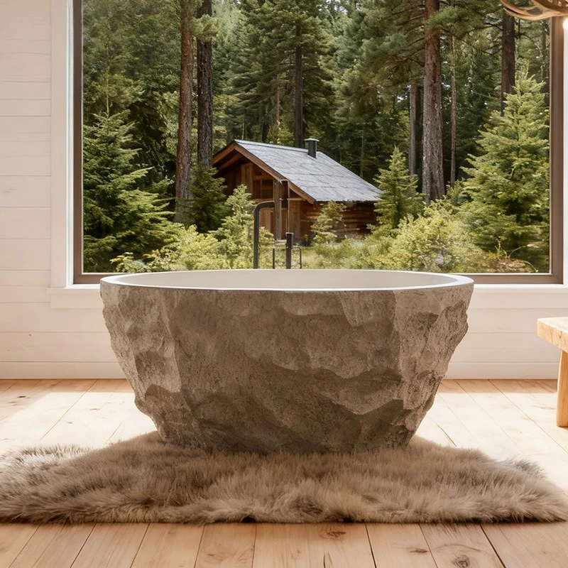 

special round travertine bathtub, independent natural stone non-slip thermal insulation integrated molding bathtub