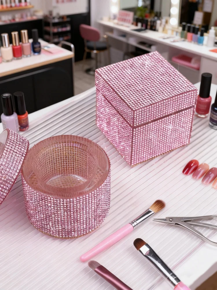 1 قطعة حجر الراين الوردي الماس مسمار الفن القلم تنظيف كوب بلينغ الفاخرة أدوات مانيكير صندوق منظم لصالون الأظافر