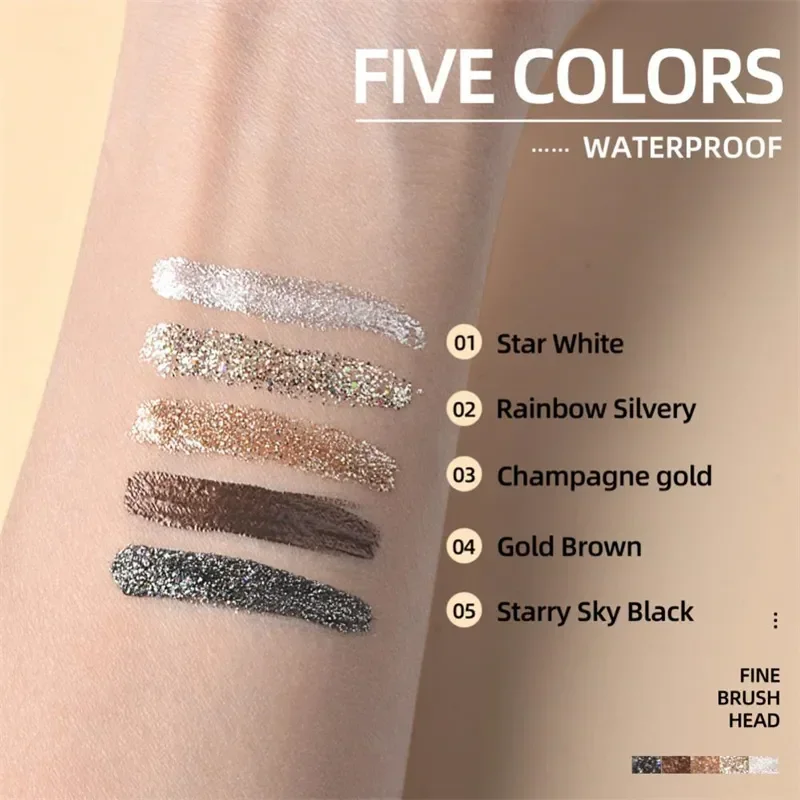 5 Colors Eye Shadow Pearlescent Diamond Eye Shadow Liquid Sequins Smooth Shiny Eye Liners Liquid Glitter Fast-Drying Eyeliner