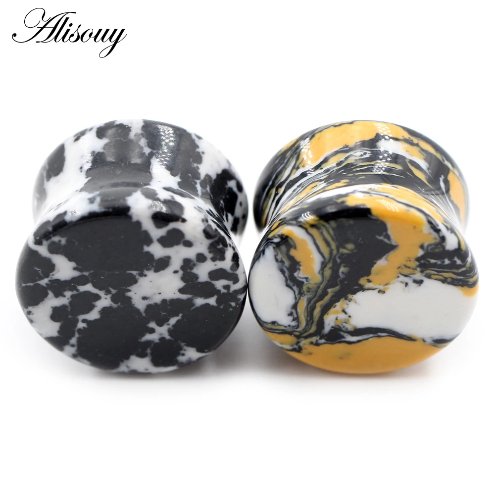 2Pieces Trendy Natural Stone Double Flared Ear Tunnels Plugs Flesh Stretcher Expander Gauges Earrings Piercing Body Jewelry