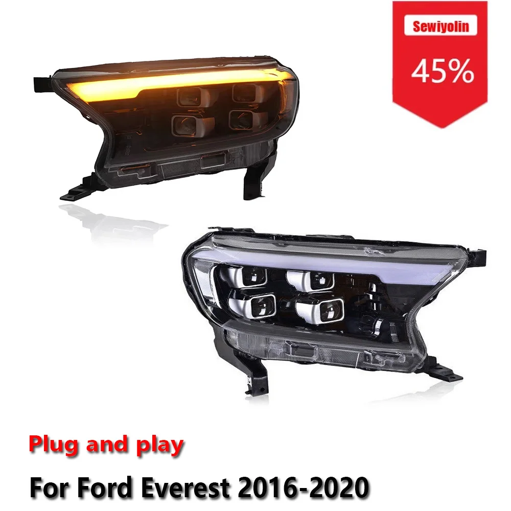 

Sewiyolin Car LED Upgrade Headlight Accessories For Ford Everest 2016-2020 Four-Lens DRL Brake Turn Signal Lamp Plug and Play