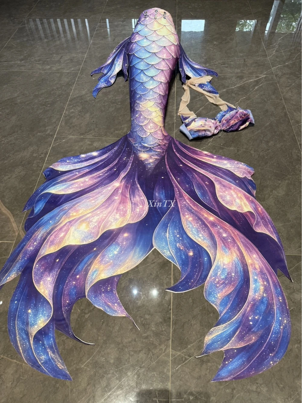 

Adult Mermaid Tail with Bra Swimsuit Swimming Starry Sky Design Stage Play Cosplay Water Party Stretchy Wear-resistant Fabric
