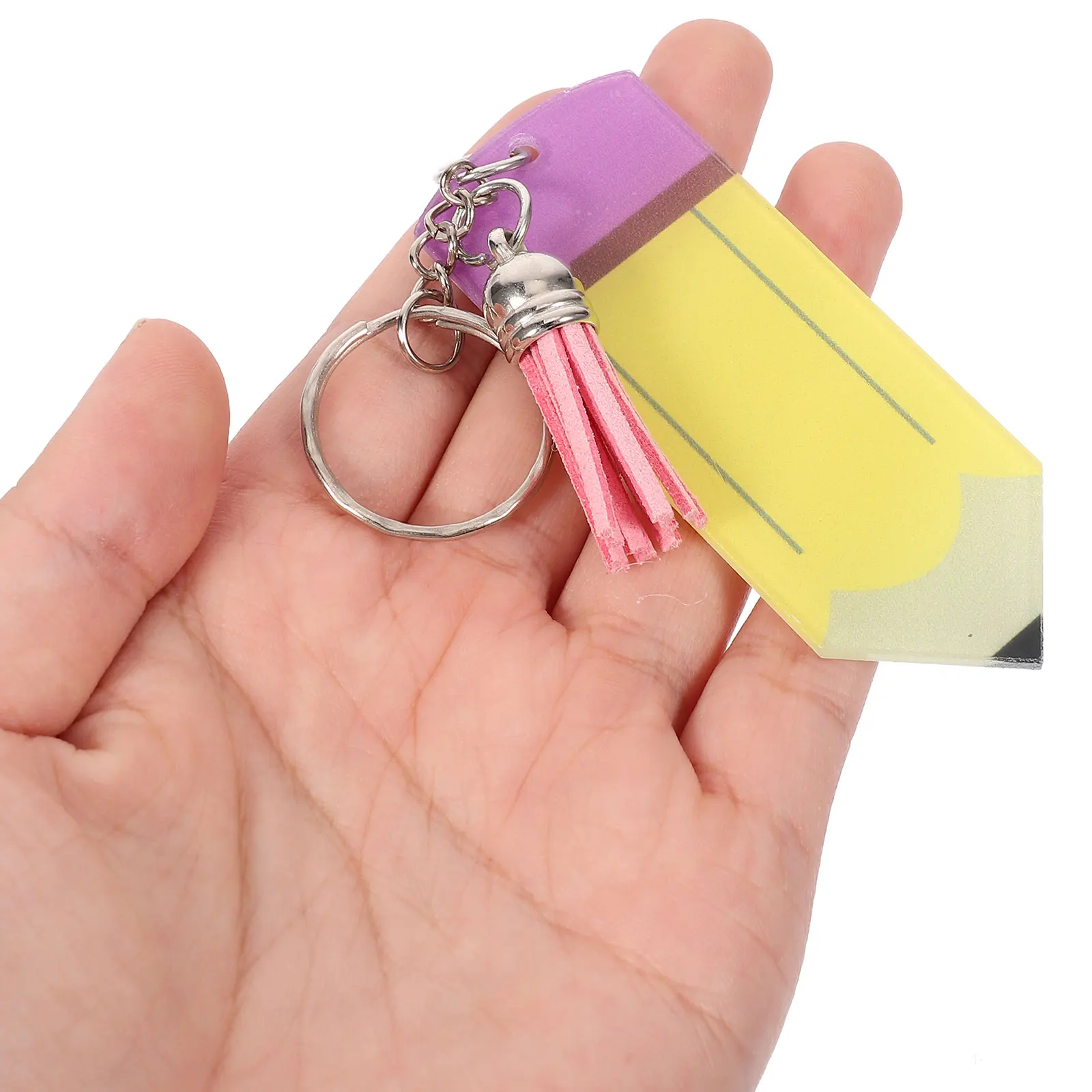 

4pcs Acrylic Keychains Pencil Shaped Tassel Decor Adorable Keychain For Back To School Graduation Teacher Cute Bag Pendant