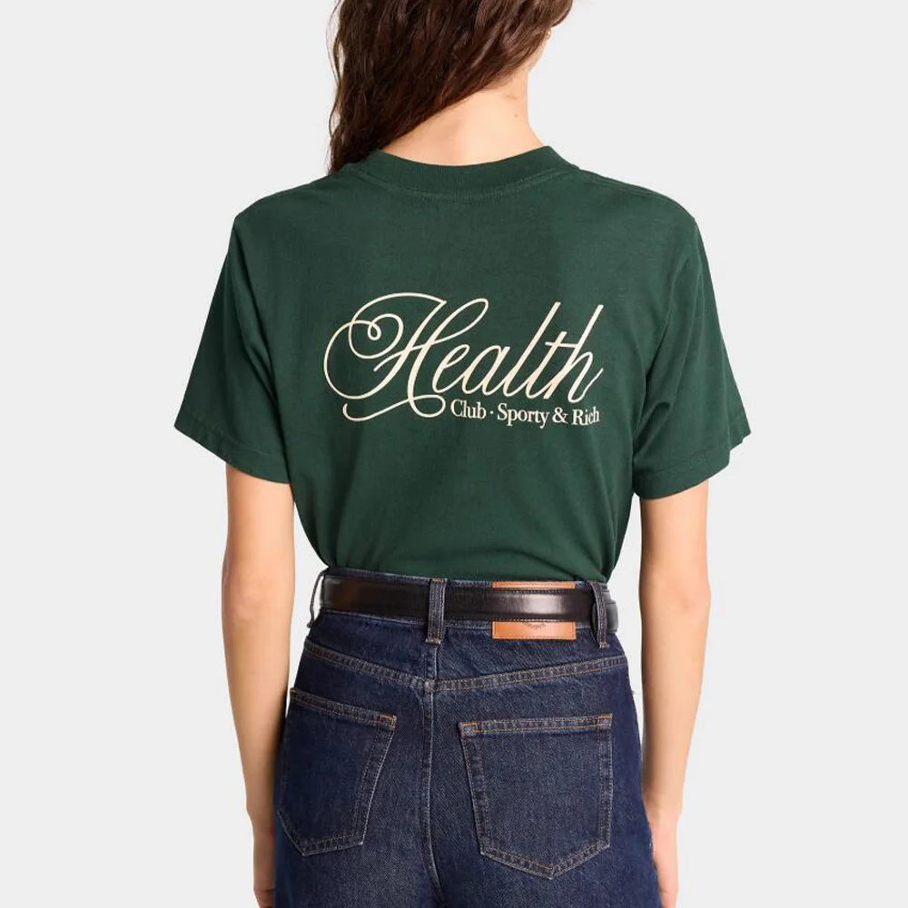 Koszulki damskie w stylu American Vintage, z nadrukiem klubu sportowego, ciemnozielone, letnie, z krótkim rękawem, luźne, z okrągłym dekoltem, codzienne.