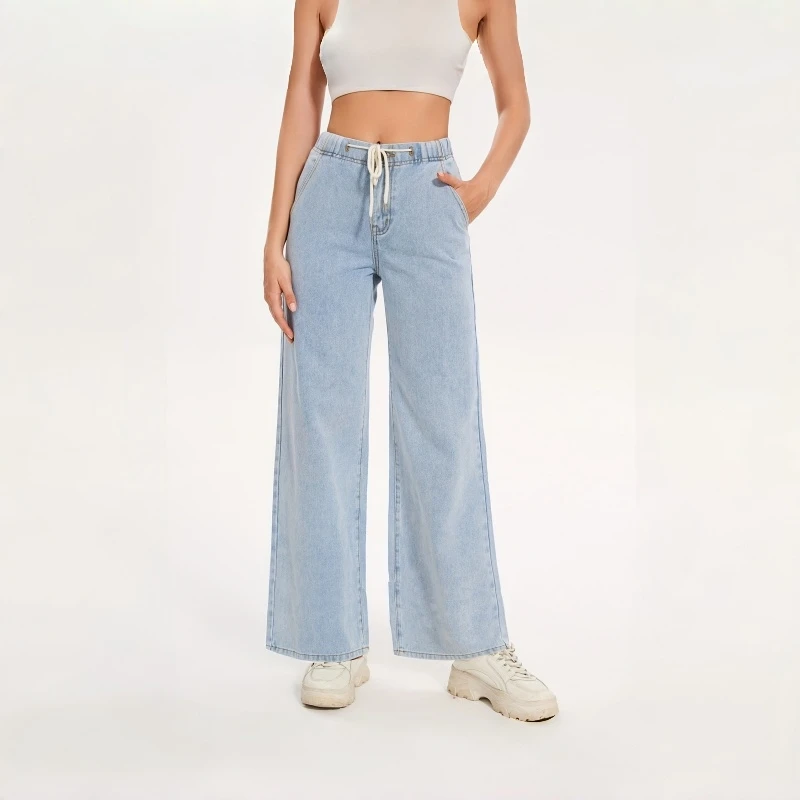 الجينز النساء Y2k الجينز مرونة الخصر واسعة الساق السراويل خمر شارع العليا أزياء عارضة الراحة تمتد الدينيم السراويل #2