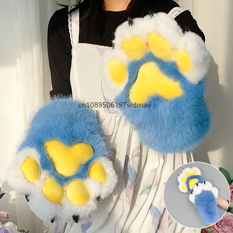 

Anime Cartoon Fursuit Cosplay Costume Aaccessories Plush Animal Claw Gloves Furry Paw Cute Warm Cat Paw Festival Party Props