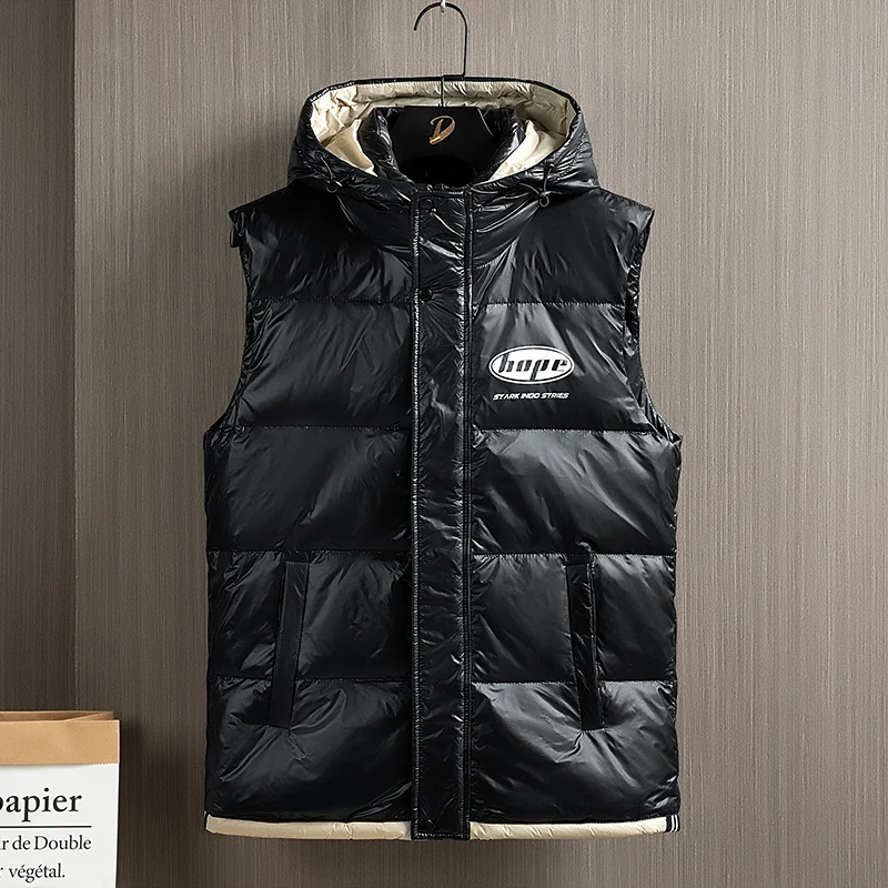 White Duck Down Men Jacket Thicken Coat Outdoor Causal Sleeveless Fashion Male Hoodies Vest Winter Padded Zipper Solid Waistcoat