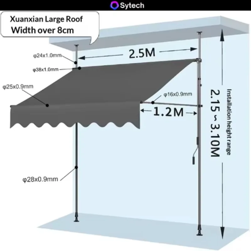 2026 Easy Installation Awning Telescopic Type Sunshade Sun Shade UV Cut Cool Summer Polyester Garden Angle Height Adjustable Eas