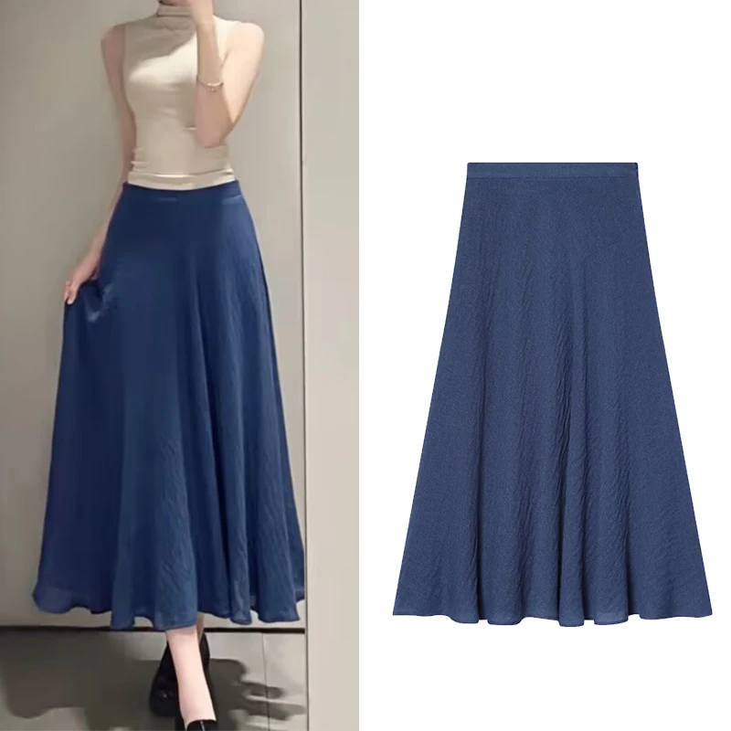 Women Pleated Midi Skirt Party Long Skirts 2026 New Fashion Lady Spring Summer High Street Casual Skirts ﻿Mujer