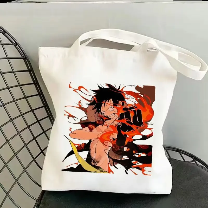 One Piece Cartoon Canvas Bag Luffy Zoro Usopp Choppe New Large Capacity Student Couple Book Animation Zippered Shoulder Tote Bag