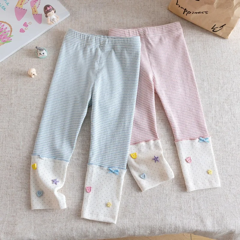 Girls Leggings 2026 Spring Autumn Princess Striped Splicing Pants for Kids Children Breathable Trousers Baby Bottom Clothing